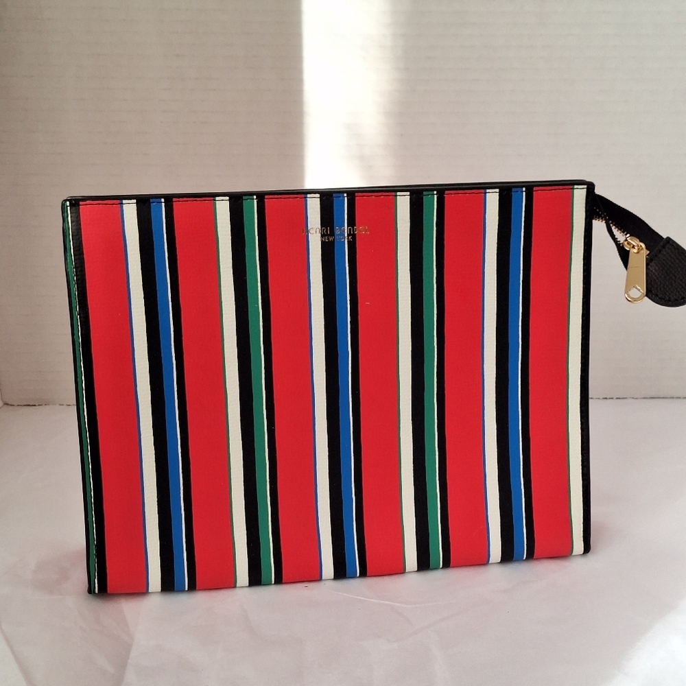 Henri Bendel West 57th Striped Clutch Handbag Leather